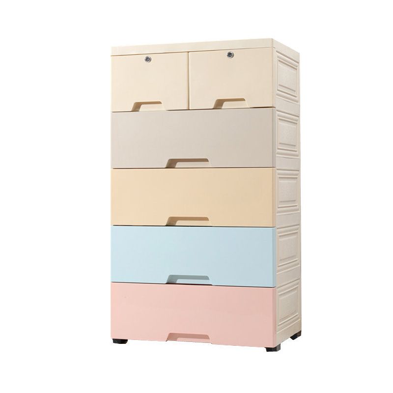 Plastic 5 Drawers Kids Furniture Pink Scandinavian Dresser for Kids