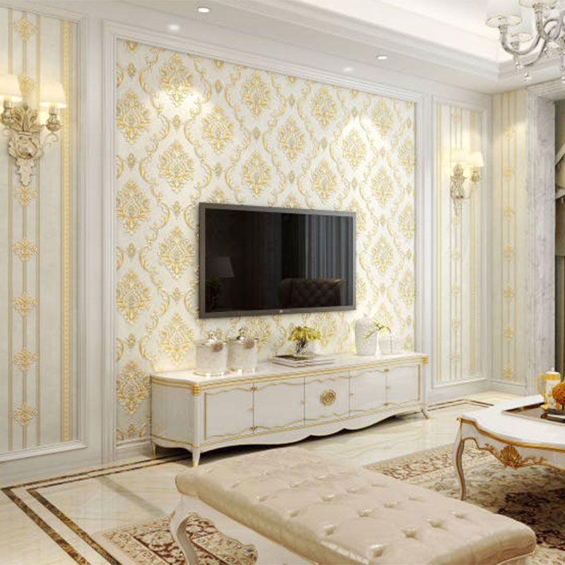 European Wallpaper Pastel Color 3D Visual Damask Design Wall Covering, Non-Pasted