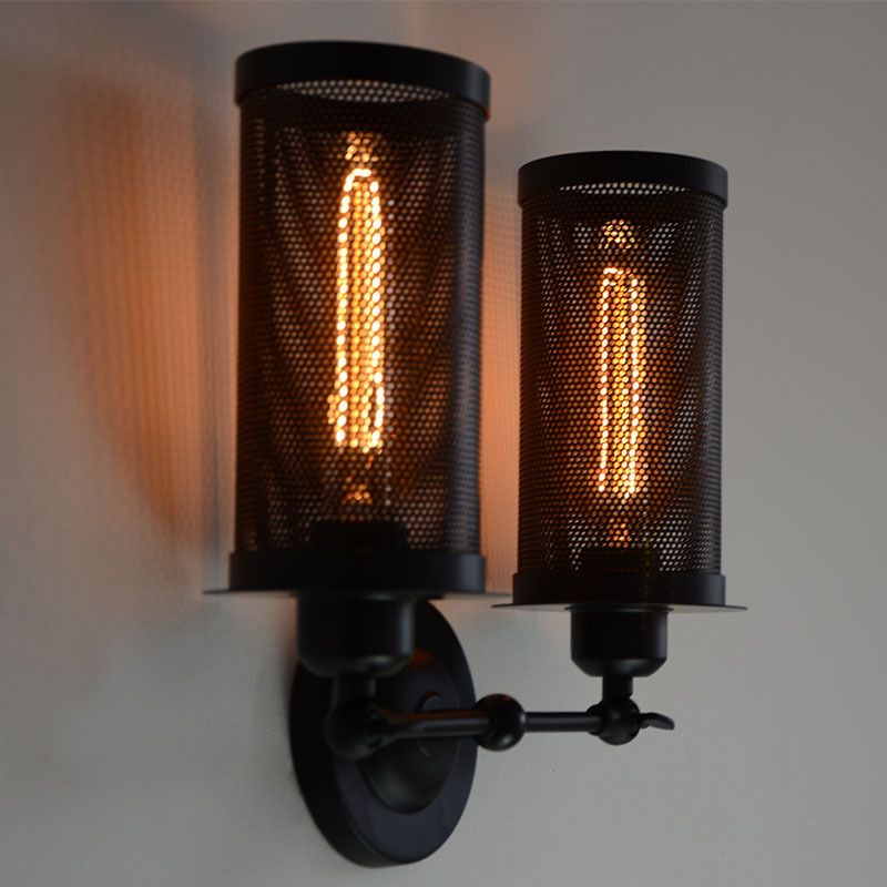 Black Wire Mesh Wall Lamp Industrial Metal Stairs Wall Mounted Light with Rotatable Joint