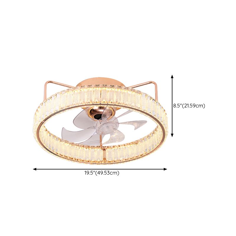 7-Blade LED Ceiling Fan Contemporary Crystal Golden Fan with Light for Foyer