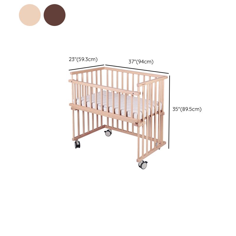 Modern Beech Baby Crib Light Wood Standard Size Nursery Crib with Casters