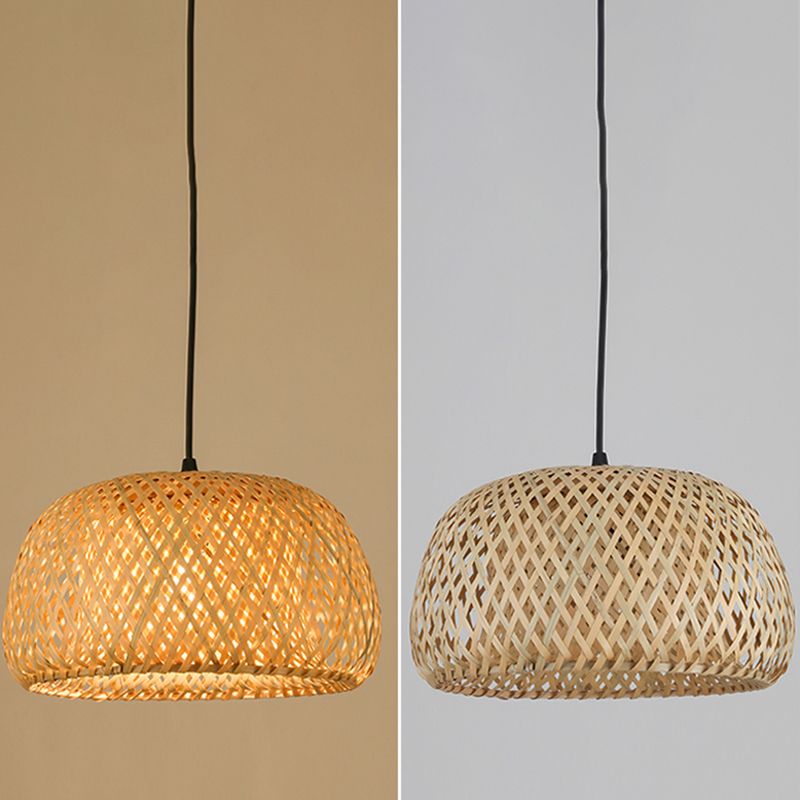 Asian Pendant Lighting Fixture 1-Light Beige Suspension Pendant Light with Rattan Shade