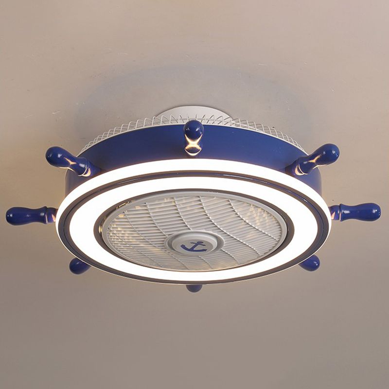 Éclairage de ventilateur de gouvernail bleu marine Méditerranéen LED acrylique Semi Flush Mount Plafond Light for Boys Room