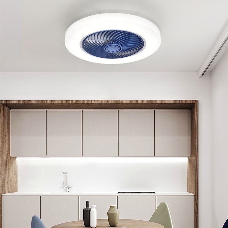 Ventiladores de techo LED blancos acrílicos en montura de lavado circular de hierro de estilo conciso moderno para dormitorio