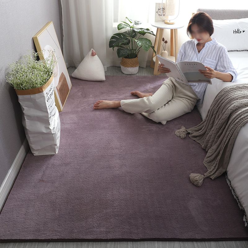 Simplicity Solid Shag Rug Polyester Carpet Non-Slip Backing Indoor Carpet for Adult's Bedroom