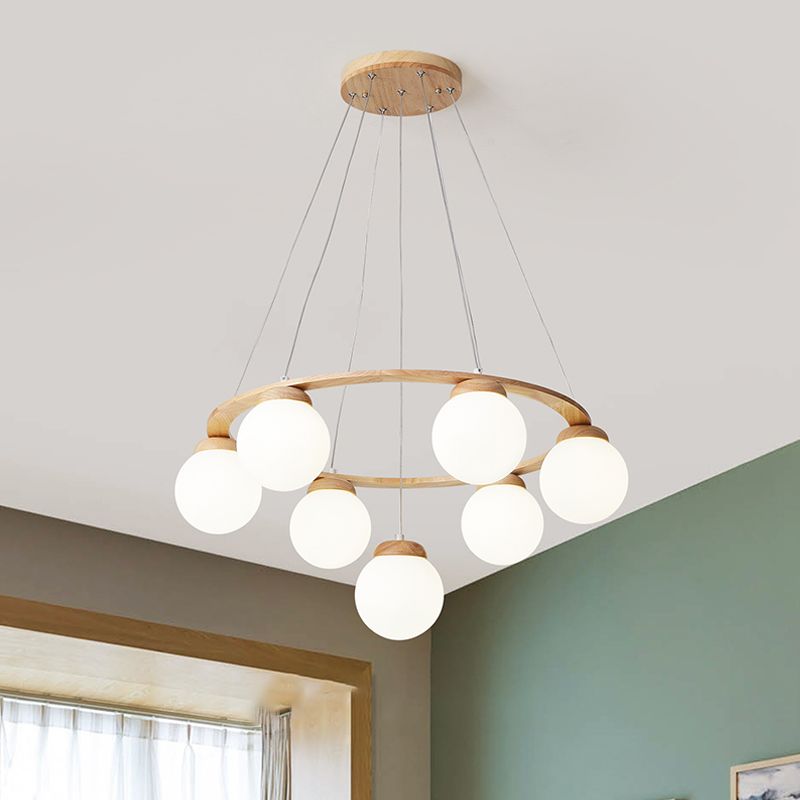 Circle Chandelier Lighting Fixture Simple Wooden Hanging Ceiling Light for Living Room