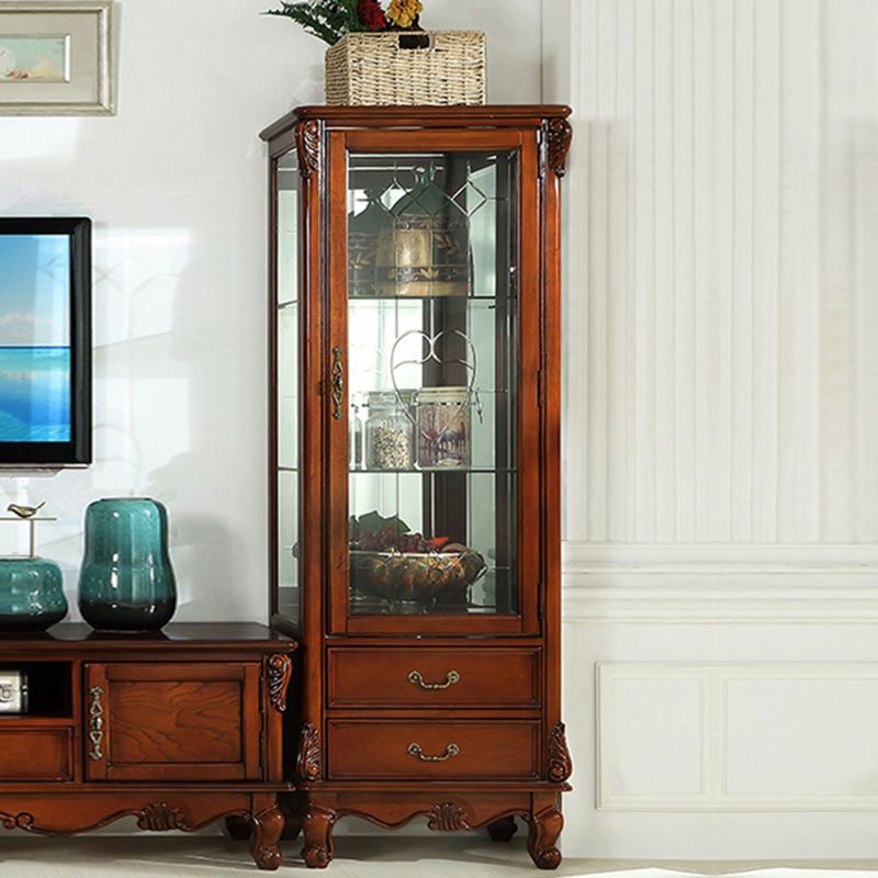 Traditional Wood Curio Cabinet Glass Doors Display Cabinet for Bedroom