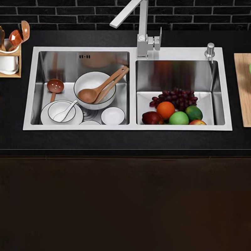 Double Basin Kitchen Sink Contemporary with Drain Assembly Sink