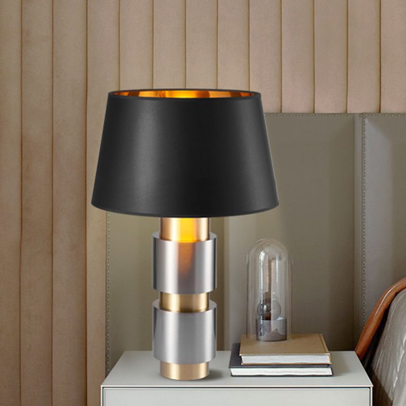 Empire Shade Night Table Light Minimalist Fabric 1-Bulb Black Metal Nightstand Lighting for Bedroom