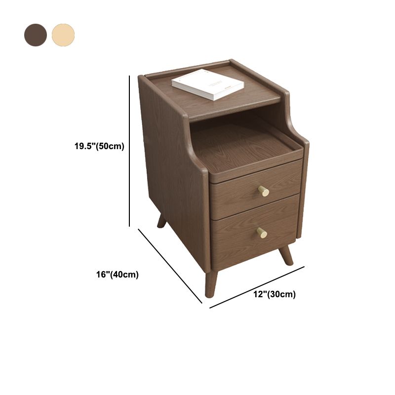 Open Storage Accent Table Nightstand Shelves with Drawers Night Table Solid Wood