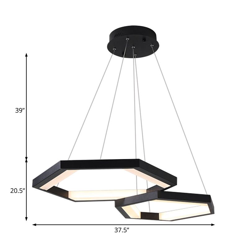 Hexagon Acrylique Chandelier Moderniste 1/2/3 Lights Black LED Plafond suspendu Light en blanc / lumière chaude