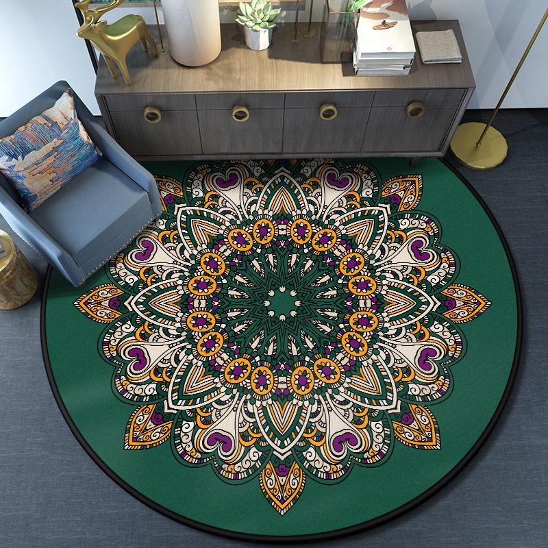 Turkish Mandala Rug Multicolored Synthetics Rug Washable Pet Friendly Anti-Slip Backing Area Rug for Great Room