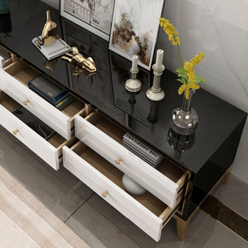 Glam Glass TV Media Console Enclosed Storage TV Stand with Drawers