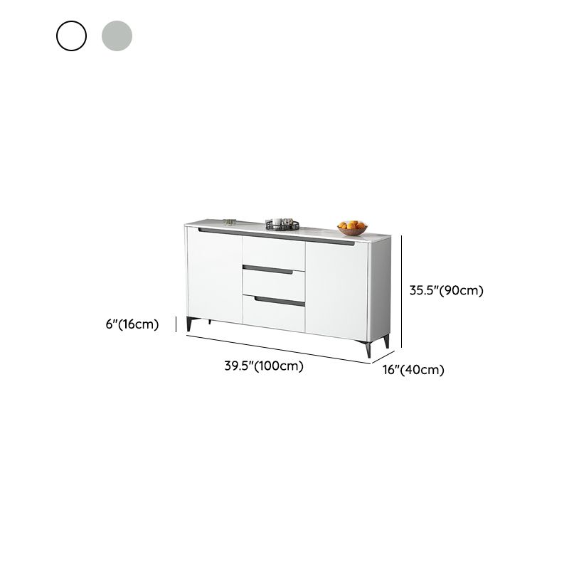 Contemporary Style Buffet Table Stone Side Board with Cabinets and Drawers