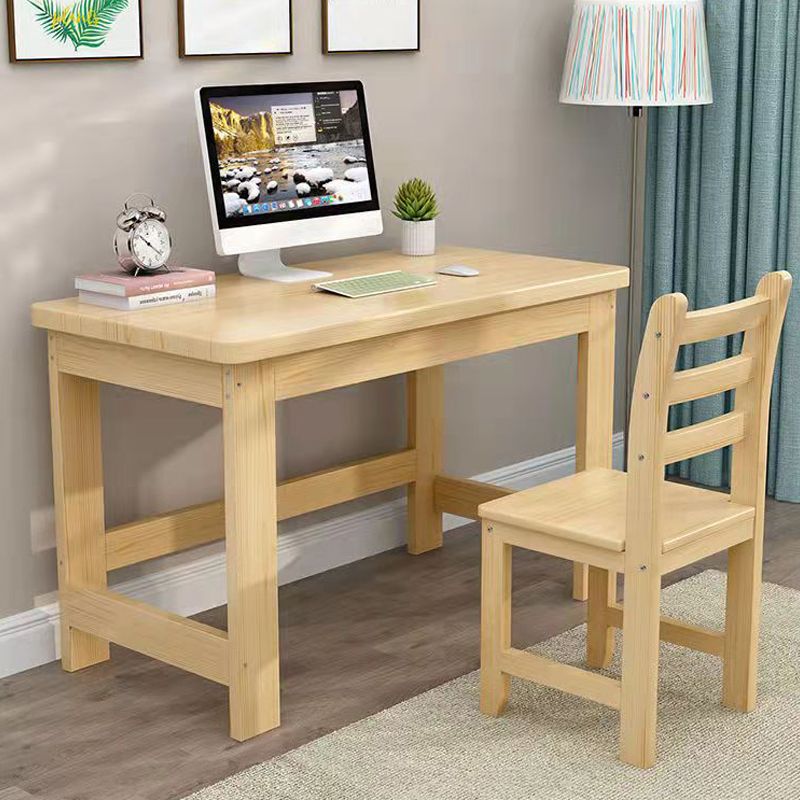 Natural Child Desk and Chair Modern Home Kids Writing Desk in Pine Wood