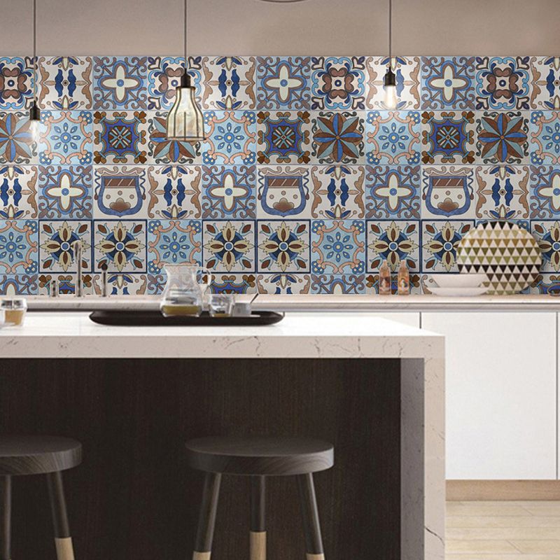 Boho Fleur-De-Lis Wallpaper Panels Blue and Brown Self Sticking Wall Covering for Kitchen