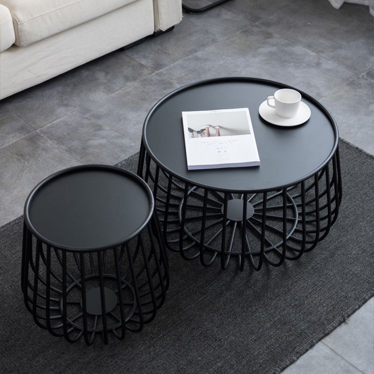 Tray Top Iron Coffee Table Round Metel Cocktail Table in Black