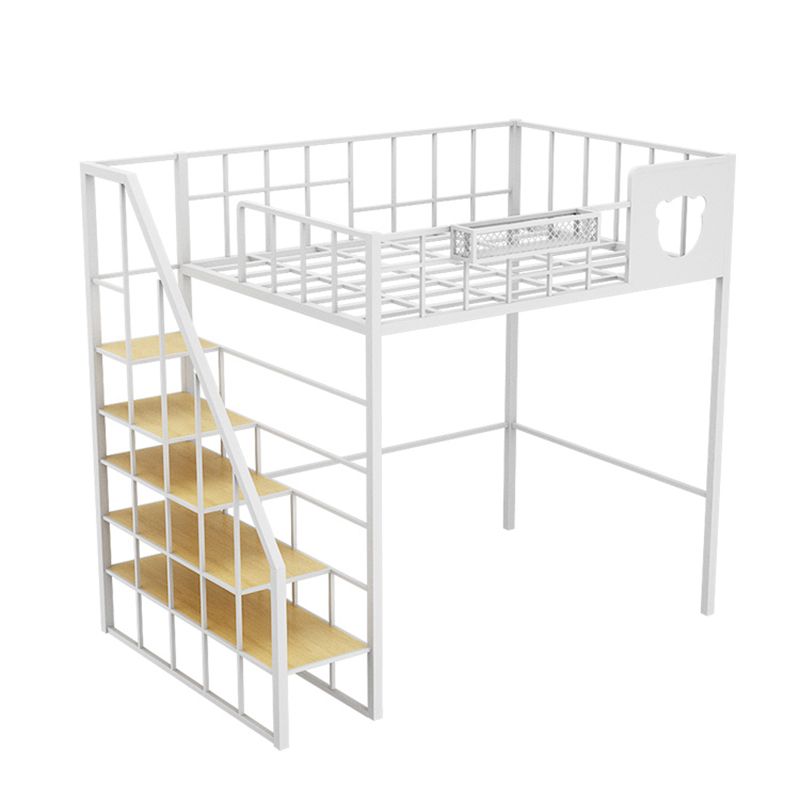 Contemporary Loft Bed in Iron with Guardrail and Staircase/Built-In Ladder