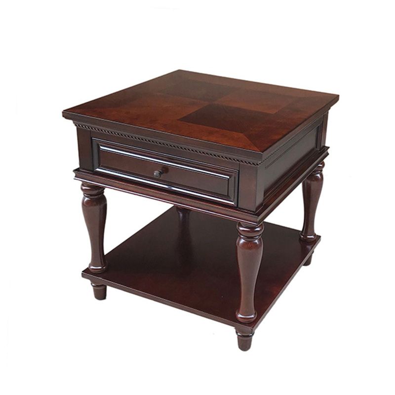 Farmhouse Wooden Square Side Table One Drawer Side Table with Four Wooden Legs