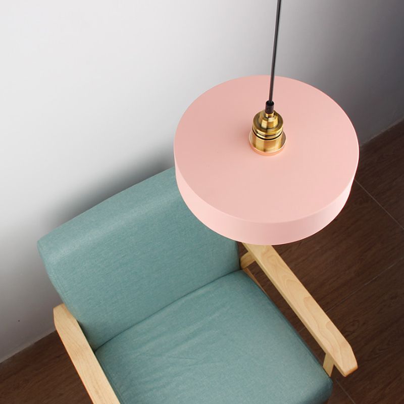 Dome/Cylinder/Cone Iron Hanging Light Macaron Single White/Pink/Blue and Brass Ceiling Pendant Light for Bedside