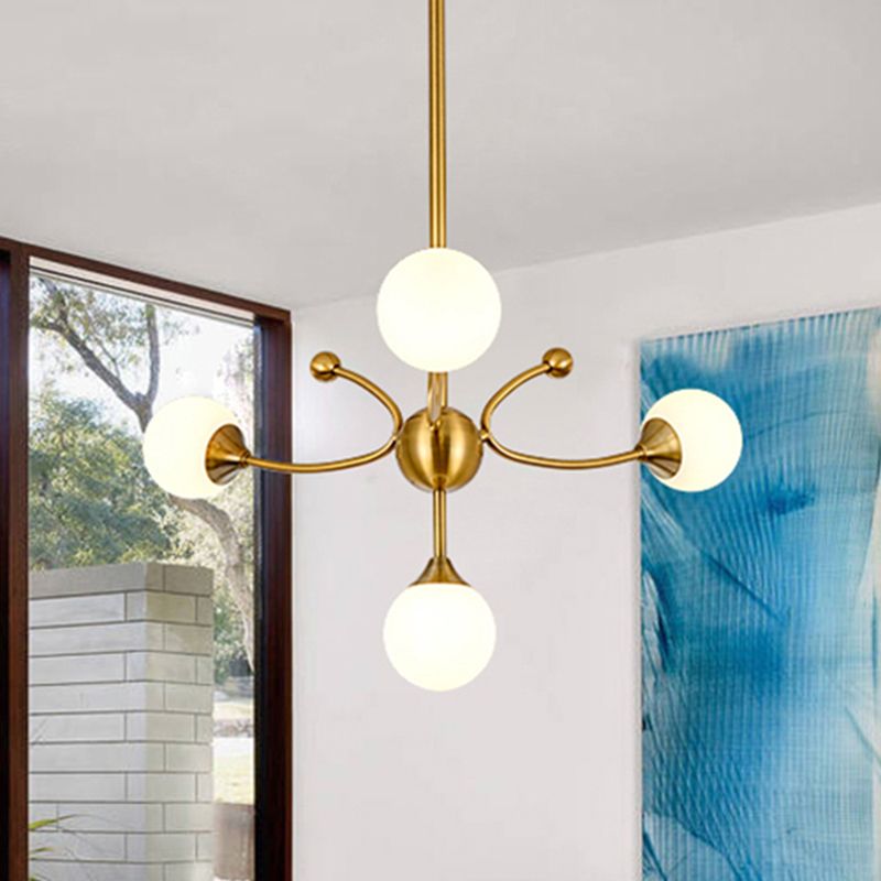 Elegant Style Ball Shade Chandelier Metal Multi-Head Gold Pendant Light for Dining Table Hotel