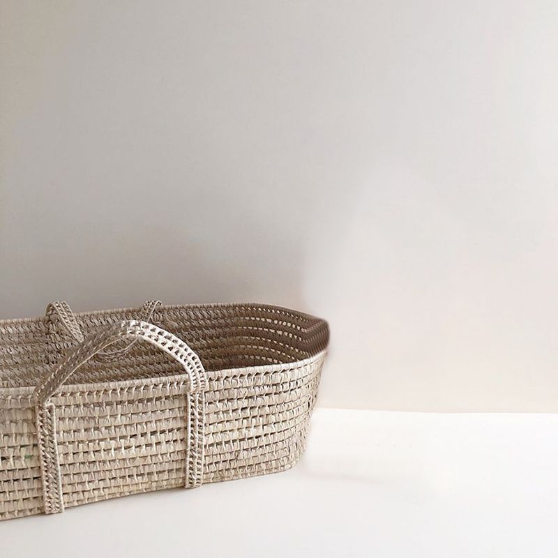 Classic Natural Baby Moses Basket Oval Rattan 10" H Crib Cradle