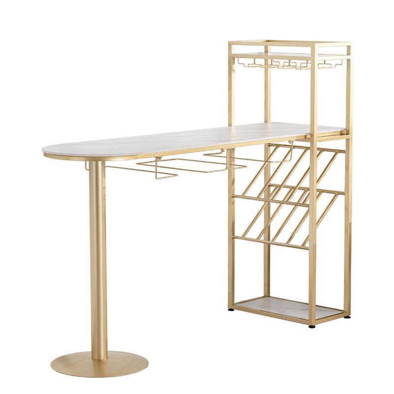 42-inch Height Bar Table Stone Glam Style Bistro Table with Storage Shelf