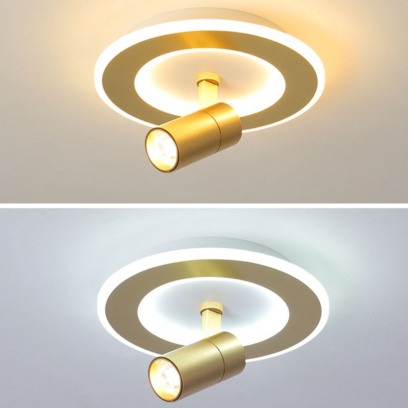 1-Light LED Semi Flush Mount in Modern Concise Style Metal Indoor Ceiling Light in Gold