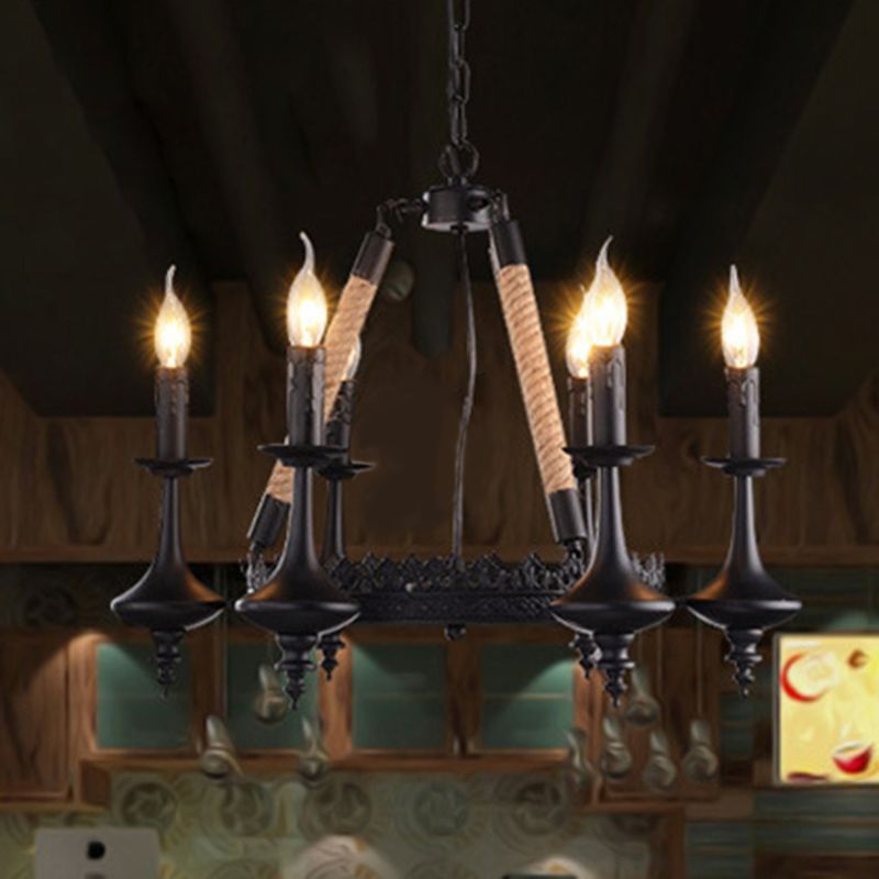 Retro Candelabra Suspension Light Iron Chandelier Light in Black for Dining Room