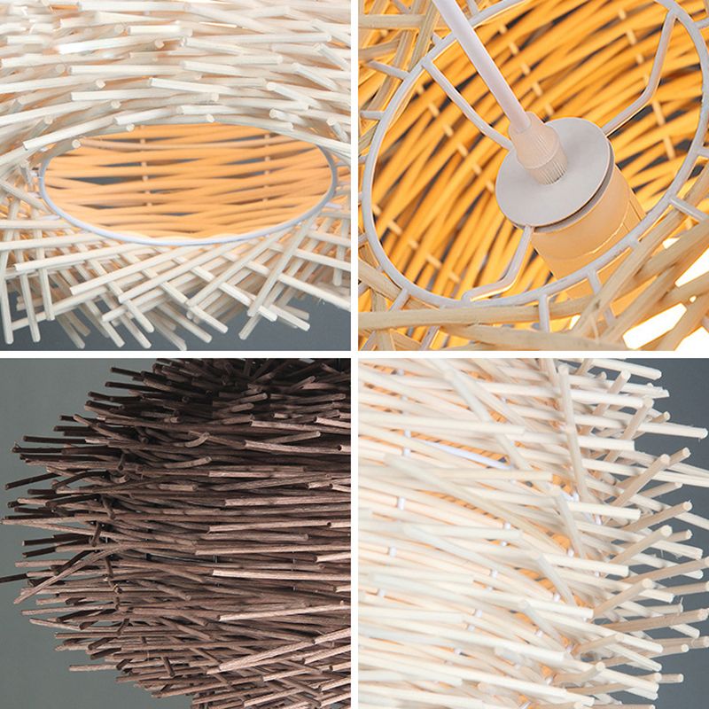 Kit di luce a ciondolo nido uccello giapponese rattan soggiorno appeso il soffitto in beige