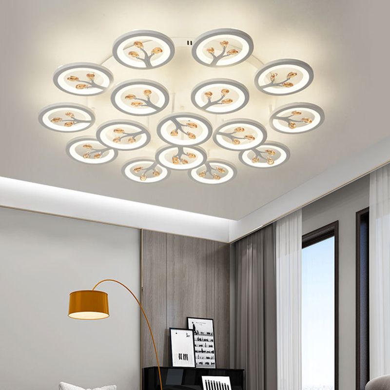 Crystal Tree Shaped Ceiling Lamp Minimalist White LED Semi Flush Light for Living Room