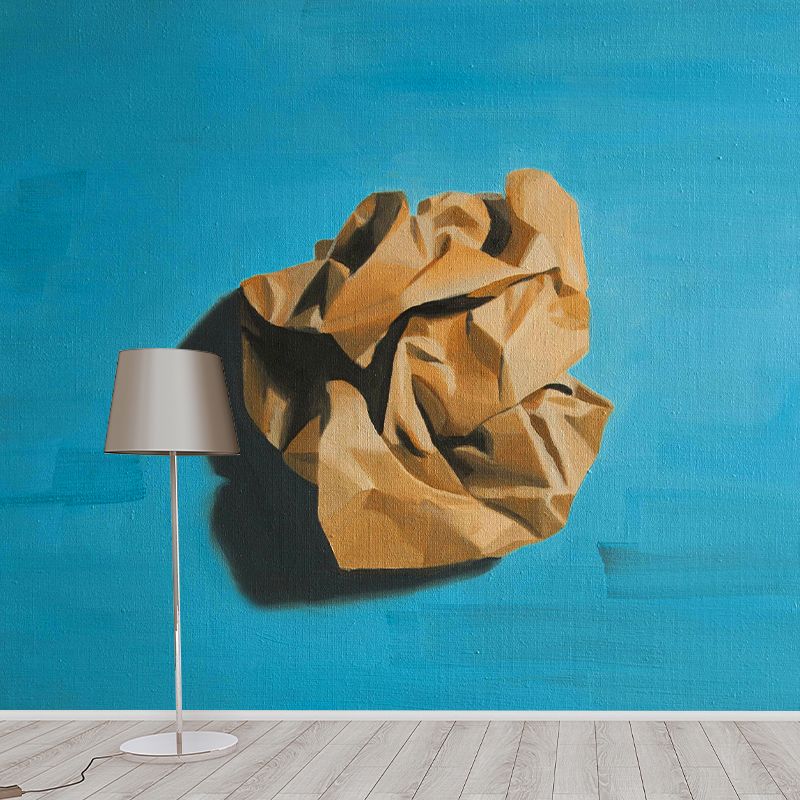 Crumpled Paper Ball Mural in Blue-Brown Modern Art Wall Covering for Living Room