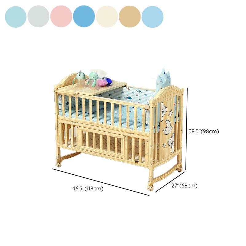 Pine Nursery Crib Scandinavian Baby Crib with with Guardrail and Mattress