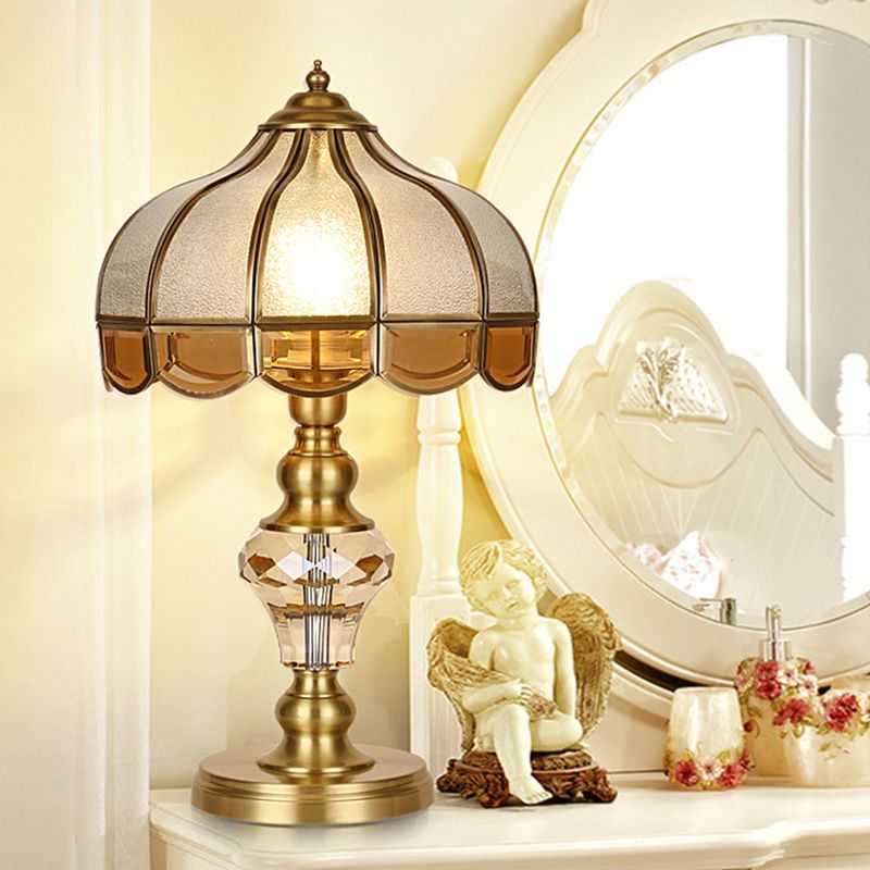 1 Light Nightstand Light Colonial Cone/Bell/Dome Crystal Night Table Lamp in Gold for Bedroom