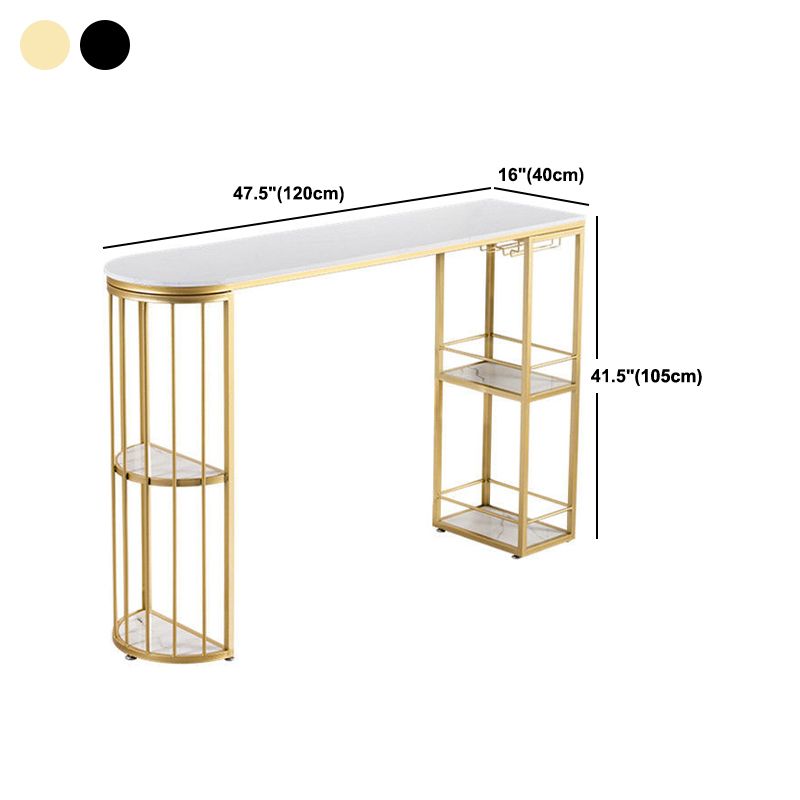 Specialty Marble Top Bar Table Glossy White Glam Pub Table for Small Places