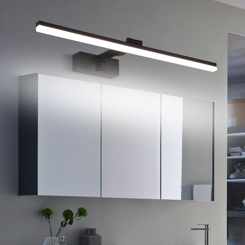 Metal Linear Shape Mirror Wall Lighting Modern 1 Light Mirror Wall Mount Light in Black