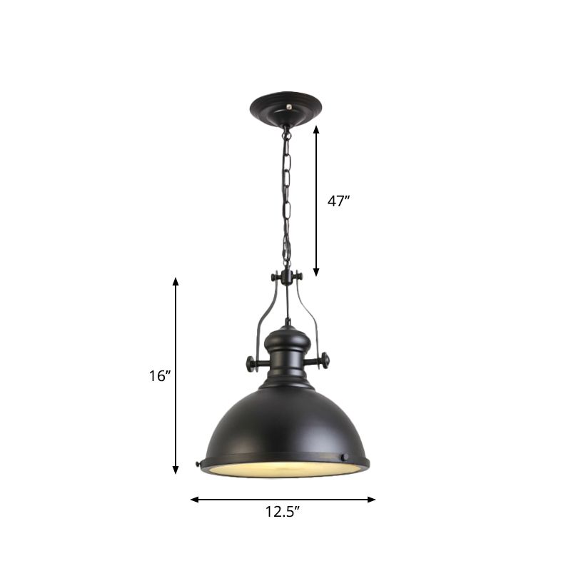 1-Bulb Pendant Warehouse Dining Room Hanging Light Fixture with Dome Metallic Shade in Black