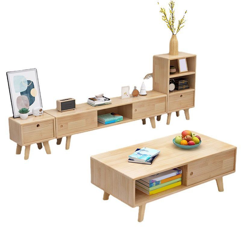 Solid Wood TV Stand Console Open Storage TV Console for Living Room