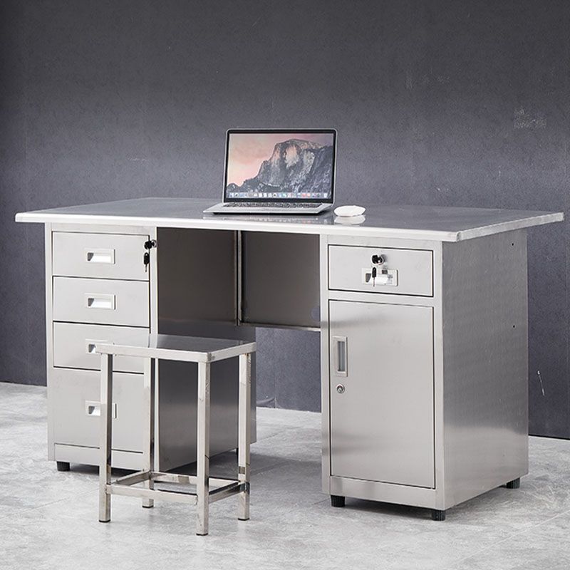 Rectangular Shaped Office Desk Stainless Steel for Office in Silver