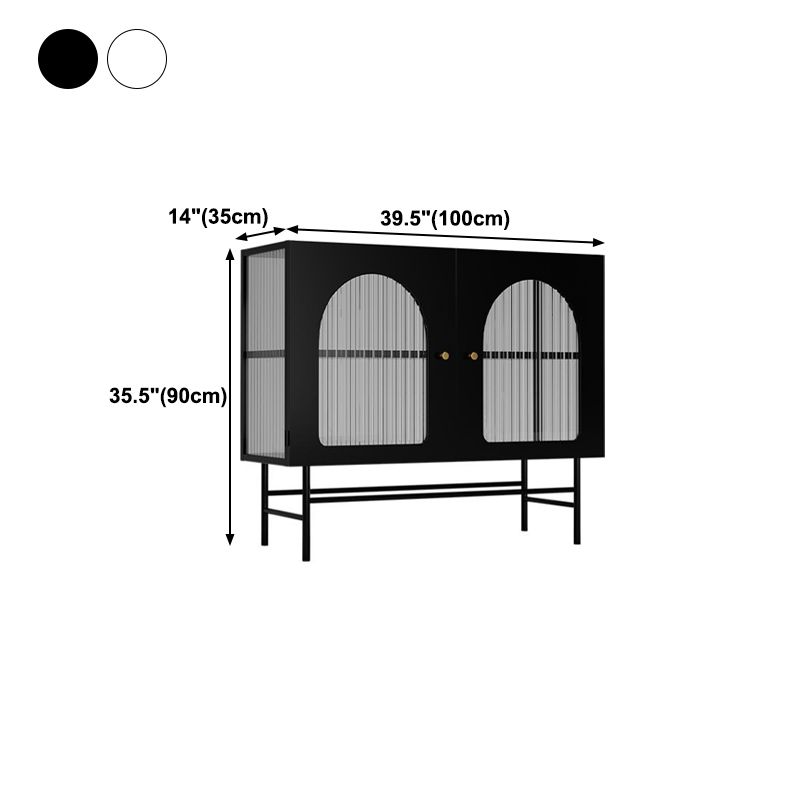 Modern Simple Iron Sideboard Striped Glass Doors Cabinets Dining Server for Living Room