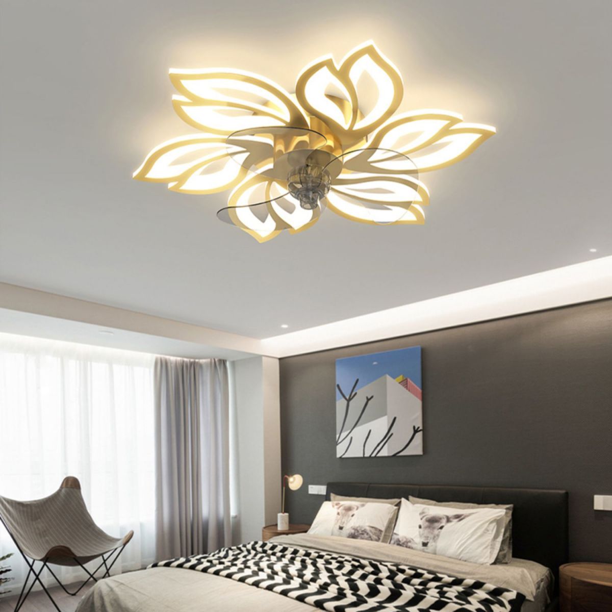 Modern LED Fan Light Metal Geometric Flush Mount Light for Living Room