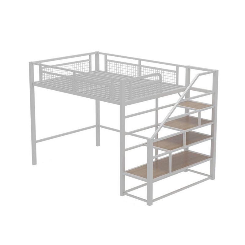 Contemporary Metal Loft Bed Wire-Grid Iron Bed Frame with Staircase