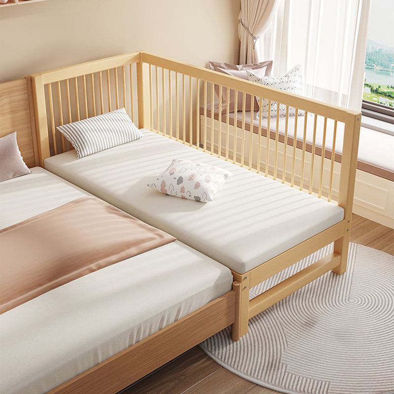 Modern Beech Baby Crib Light Wood Nursery Bed with Guardrail