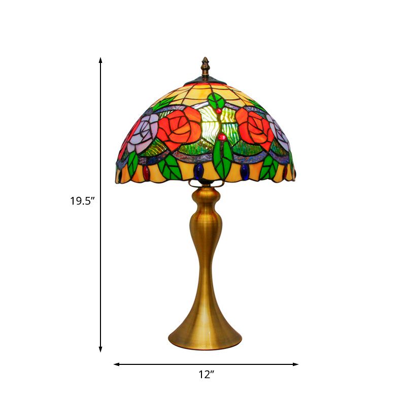 Gold 1 Light Night Table Lamp Mediterranean Cut Glass Bowl Shape Desk Light with Rose Pattern