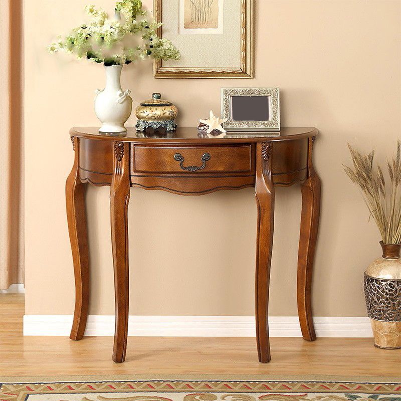 Mid-Century Modern Half Moon 4 Legs Wood Stain Resistant Console Table