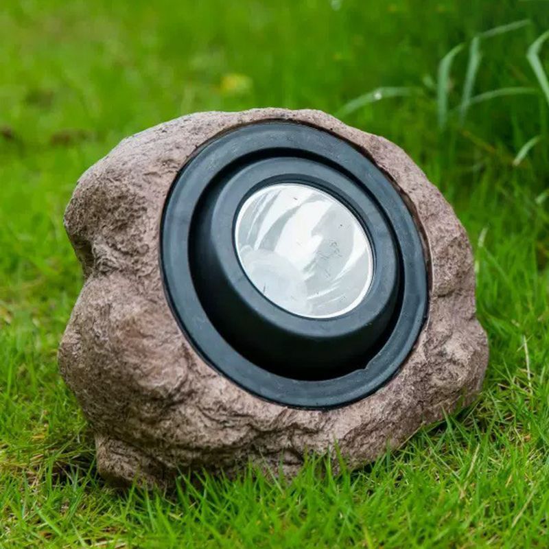 Rock Shaped Solar Lawn Light Art Deco Plastic Courtyard LED Ground Lighting in Brown