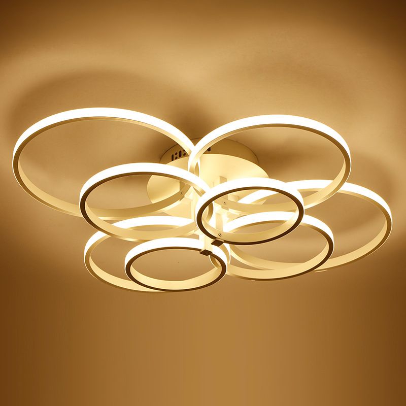 White Loop Shaped Semi Flush Light Minimalism LED Aluminum Ceiling Light for Bedroom