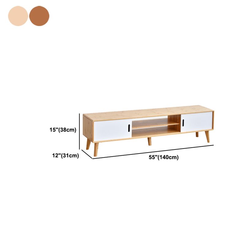 15" H Bamboo TV Stand , 2 Doors And Open Shelf TV Console with Sliding Storage