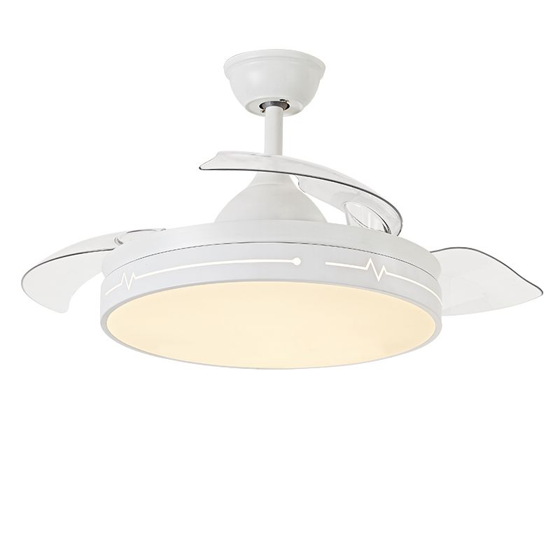 Control remoto Ronda de 3 cuchillas Lámpara de ventilador colgante Nordic Metal Comedor LED Semi Flush Mount Techo Fixtura