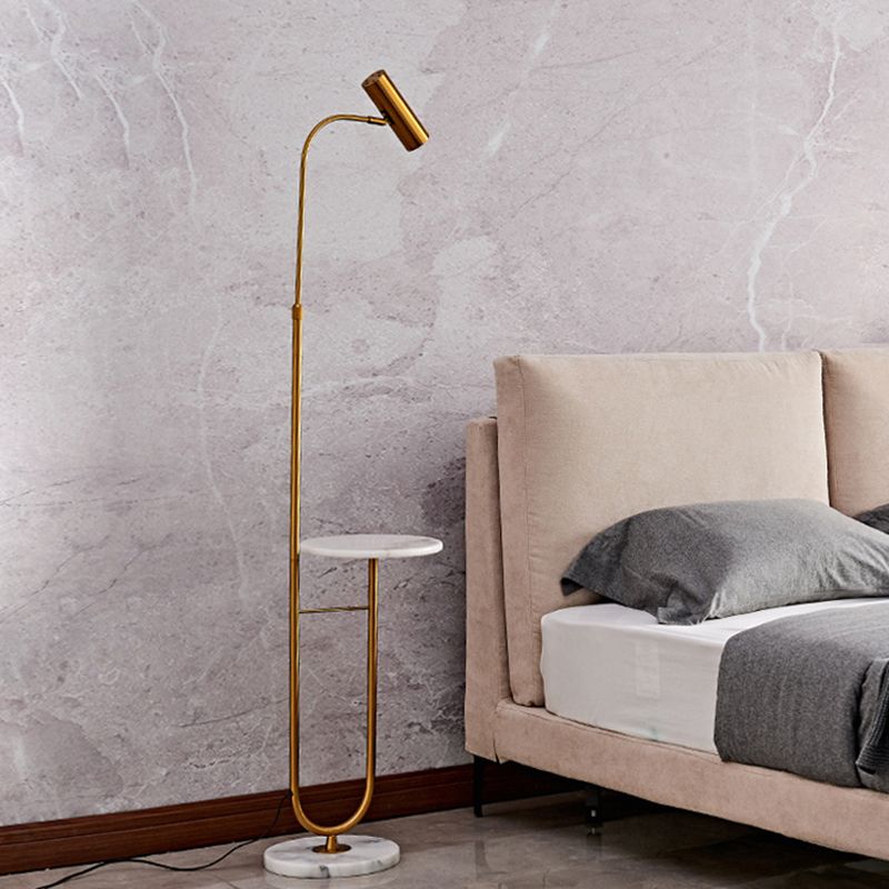 Postmodern Cylinder Floor Light Metallic Living Room LED Standing Lamp with Marble Tray